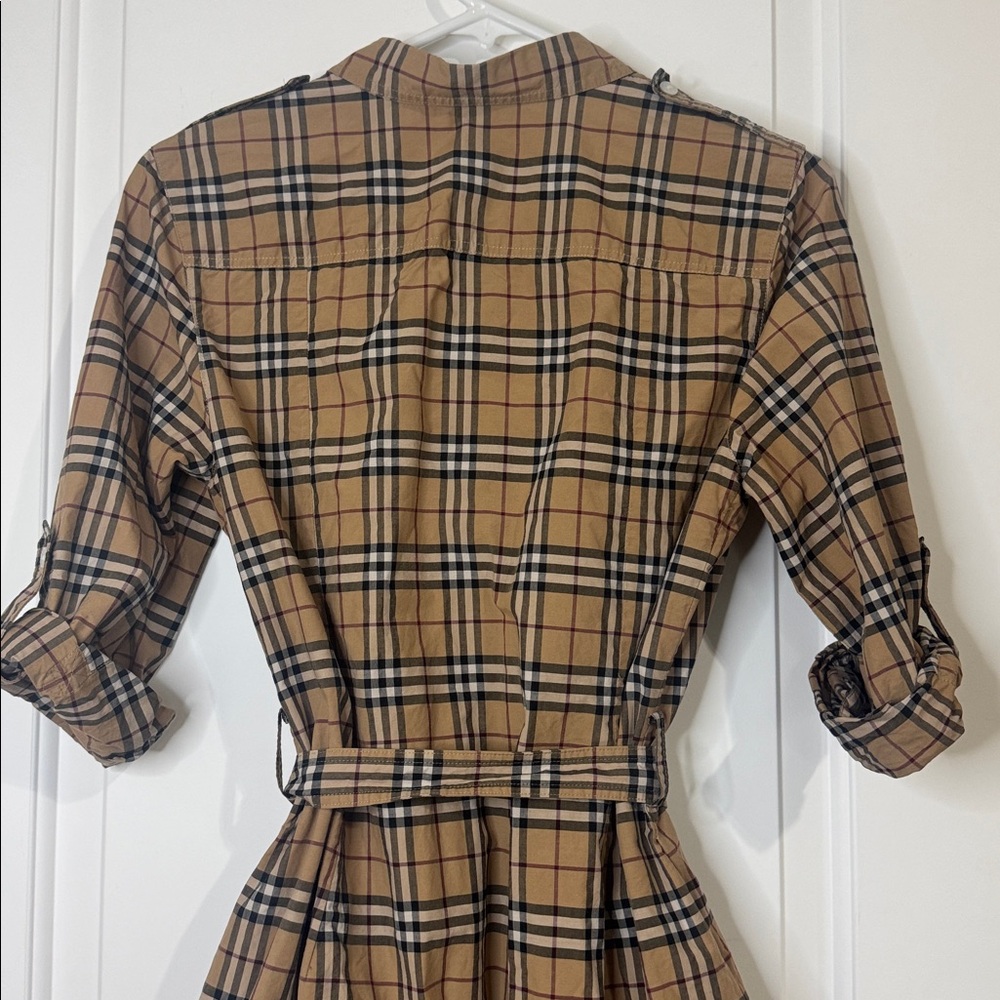 Burberry Shirt Dress NovaCheck Tan Black Plaid with Waist Tie Women’s US 6 EU 8 - Picture 6 of 12